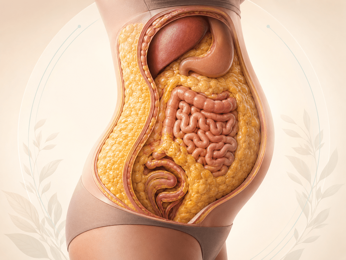 Premium visceral fat cross section abdomen medical illustration