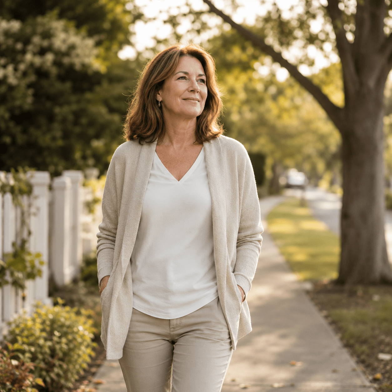 Morning confidence woman wearing jeans